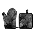 Black And White Fern Leaf Print Oven Mitt And Pot Holder Set