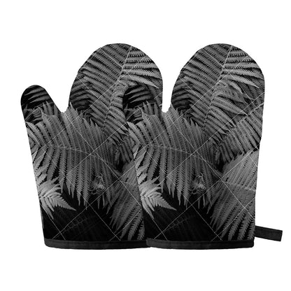 Black And White Fern Leaf Print Oven Mitts