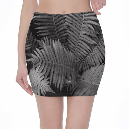 Black And White Fern Leaf Print Pencil Mini Skirt