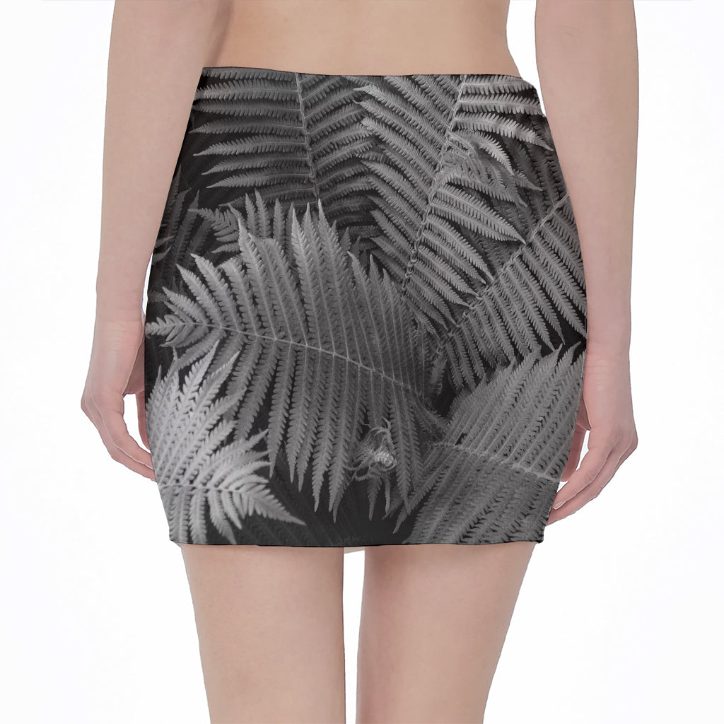 Black And White Fern Leaf Print Pencil Mini Skirt