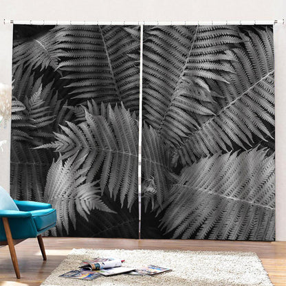 Black And White Fern Leaf Print Pencil Pleat Curtains