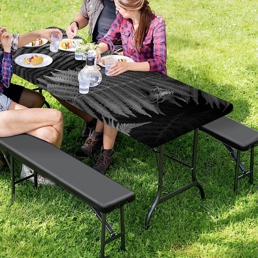 Black And White Fern Leaf Print Picnic Table Cover