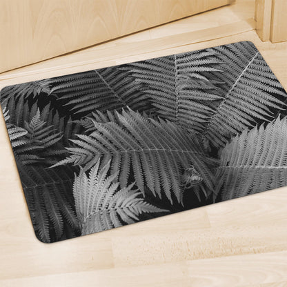 Black And White Fern Leaf Print Polyester Doormat