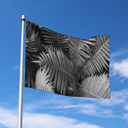 Black And White Fern Leaf Print Polyester Flag
