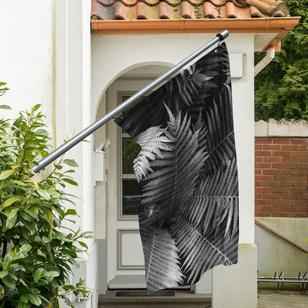 Black And White Fern Leaf Print Polyester Flag