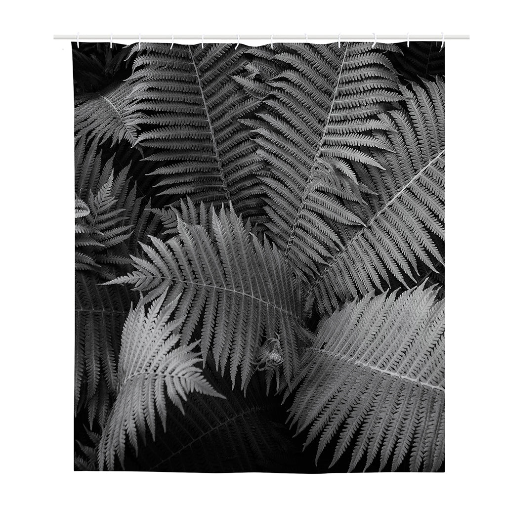 Black And White Fern Leaf Print Polyester Shower Curtain