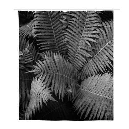 Black And White Fern Leaf Print Polyester Shower Curtain