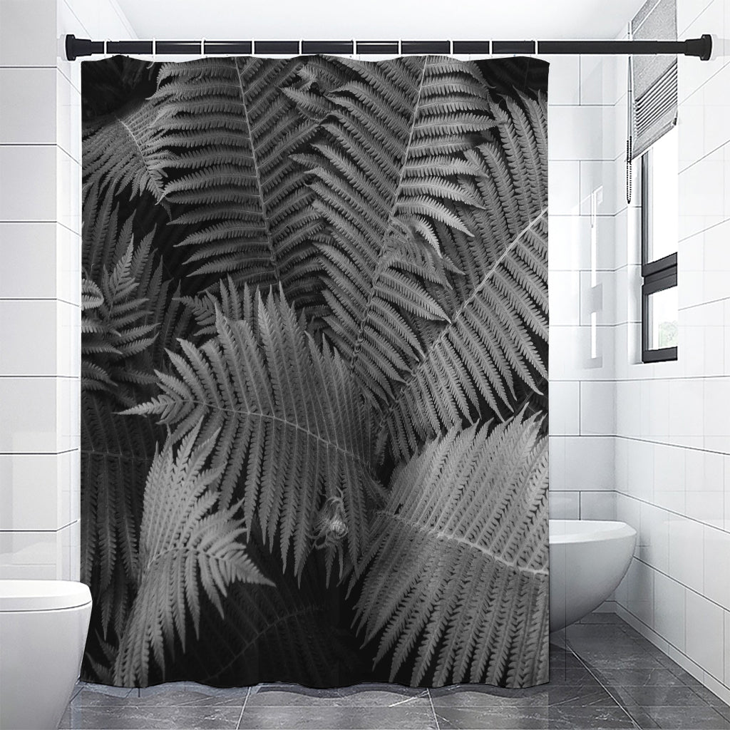 Black And White Fern Leaf Print Premium Shower Curtain