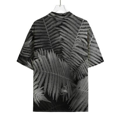 Black And White Fern Leaf Print Rayon Hawaiian Shirt