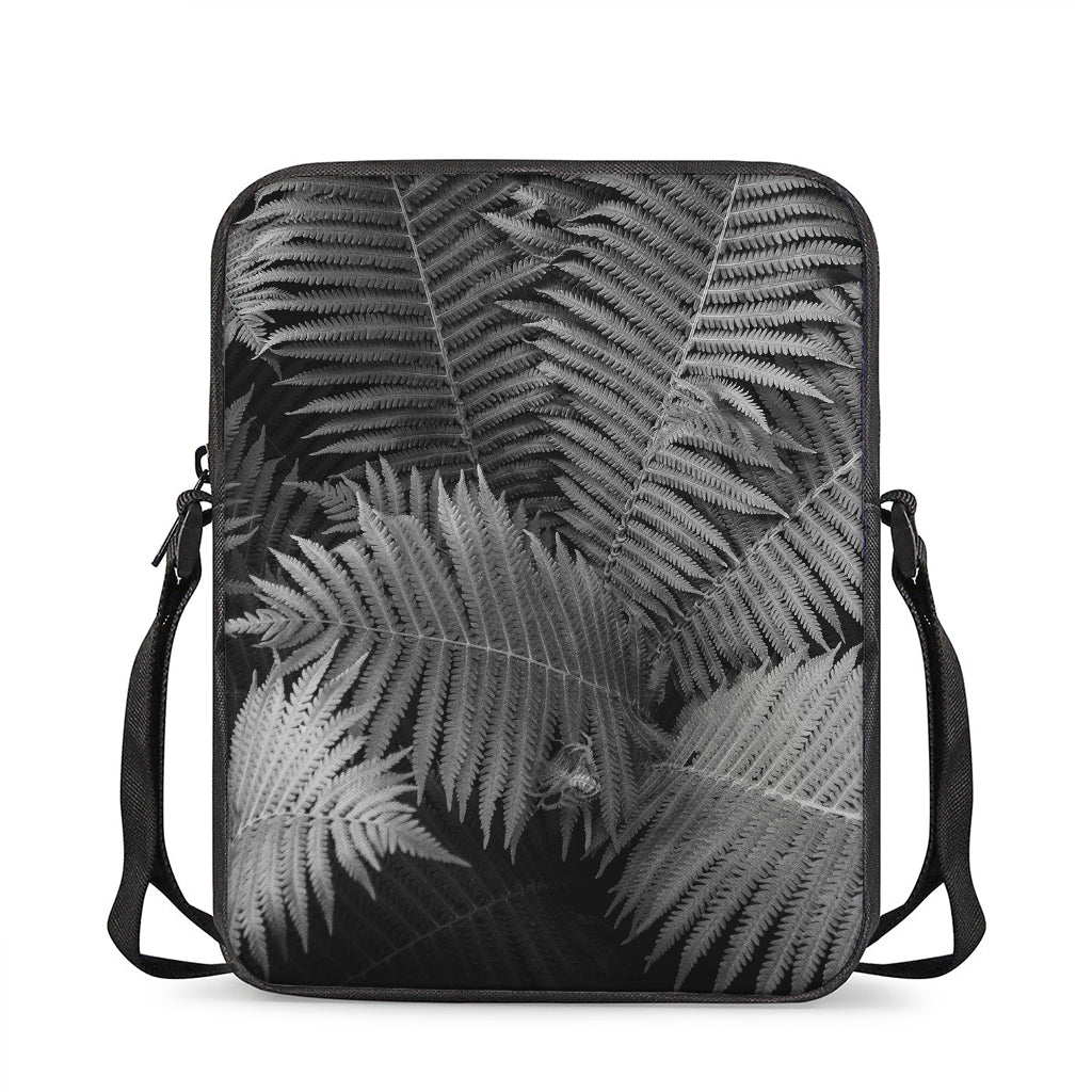 Black And White Fern Leaf Print Rectangular Crossbody Bag