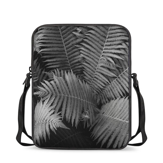 Black And White Fern Leaf Print Rectangular Crossbody Bag
