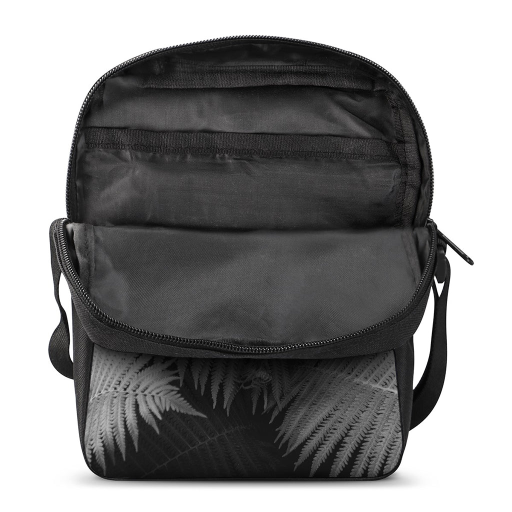 Black And White Fern Leaf Print Rectangular Crossbody Bag