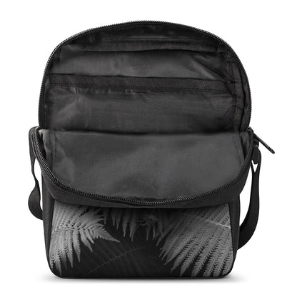 Black And White Fern Leaf Print Rectangular Crossbody Bag