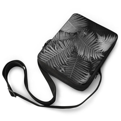 Black And White Fern Leaf Print Rectangular Crossbody Bag