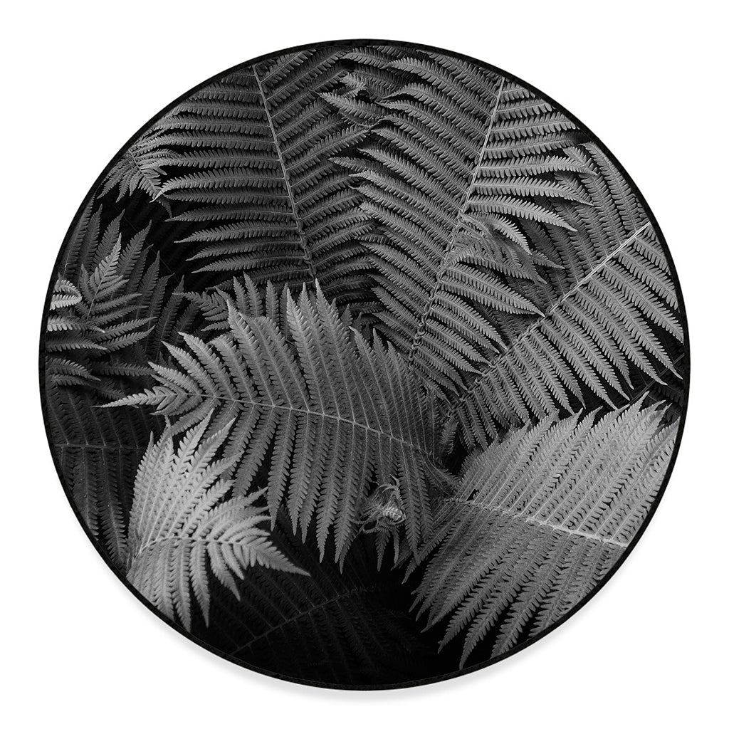 Black And White Fern Leaf Print Round Floor Mat