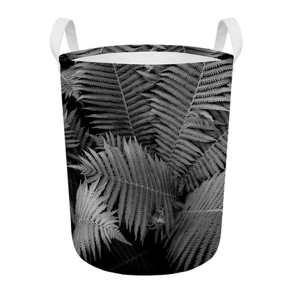 Black And White Fern Leaf Print Round Laundry Basket