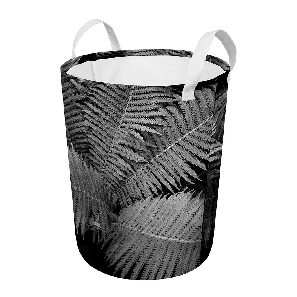 Black And White Fern Leaf Print Round Laundry Basket