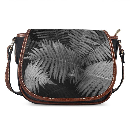 Black And White Fern Leaf Print Saddle Bag