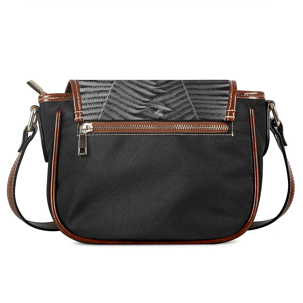 Black And White Fern Leaf Print Saddle Bag