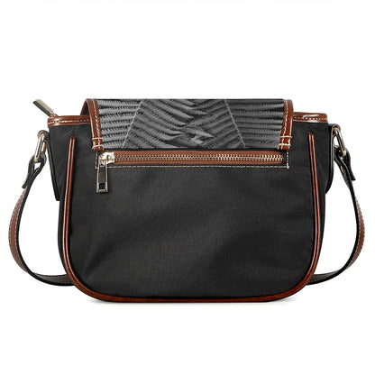 Black And White Fern Leaf Print Saddle Bag