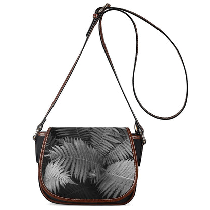 Black And White Fern Leaf Print Saddle Bag