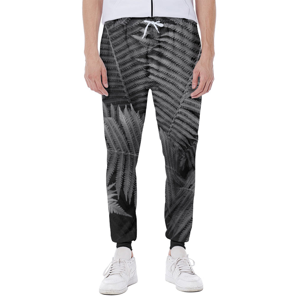 Black And White Fern Leaf Print Scuba Joggers