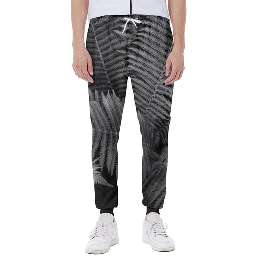 Black And White Fern Leaf Print Scuba Joggers