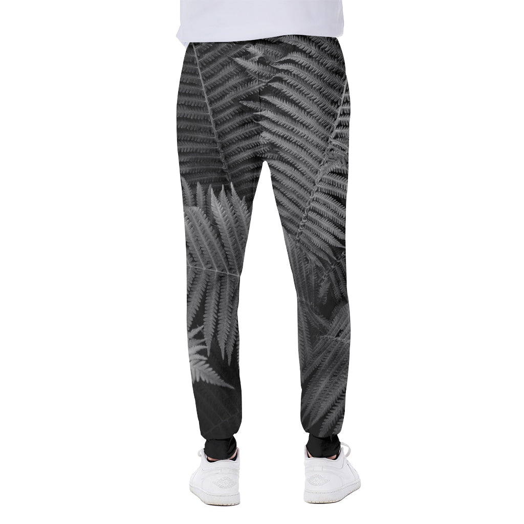 Black And White Fern Leaf Print Scuba Joggers