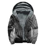 Black And White Fern Leaf Print Sherpa Lined Zip Up Hoodie