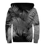 Black And White Fern Leaf Print Sherpa Lined Zip Up Hoodie
