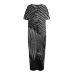 Black And White Fern Leaf Print Short Sleeve Long Nightdress