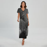 Black And White Fern Leaf Print Short Sleeve Maxi Dress