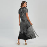 Black And White Fern Leaf Print Short Sleeve Maxi Dress