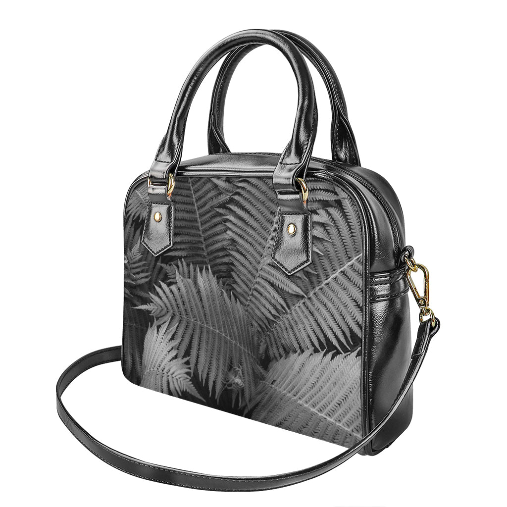 Black And White Fern Leaf Print Shoulder Handbag