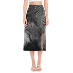 Black And White Fern Leaf Print Side Slit Midi Skirt