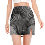 Black And White Fern Leaf Print Side Slit Mini Skirt