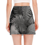 Black And White Fern Leaf Print Side Slit Mini Skirt
