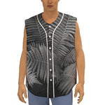 Black And White Fern Leaf Print Sleeveless Baseball Jersey