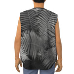 Black And White Fern Leaf Print Sleeveless Baseball Jersey