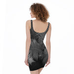 Black And White Fern Leaf Print Sleeveless Bodycon Dress