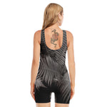 Black And White Fern Leaf Print Sleeveless One Piece Swimsuit