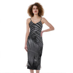 Black And White Fern Leaf Print Slim Fit Midi Cami Dress