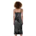 Black And White Fern Leaf Print Slim Fit Midi Cami Dress