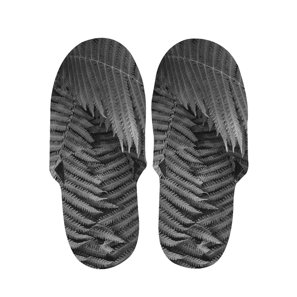 Black And White Fern Leaf Print Slippers