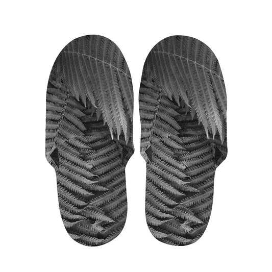 Black And White Fern Leaf Print Slippers