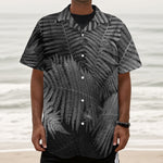 Black And White Fern Leaf Print Textured Short Sleeve Shirt