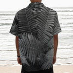 Black And White Fern Leaf Print Textured Short Sleeve Shirt
