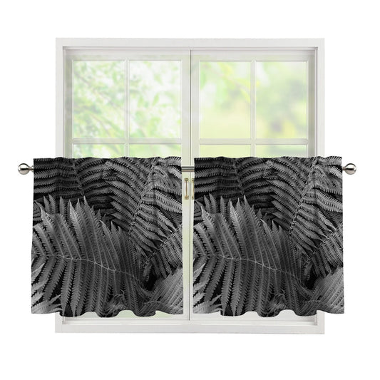 Black And White Fern Leaf Print Tier Curtains