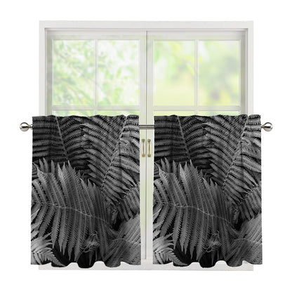 Black And White Fern Leaf Print Tier Curtains