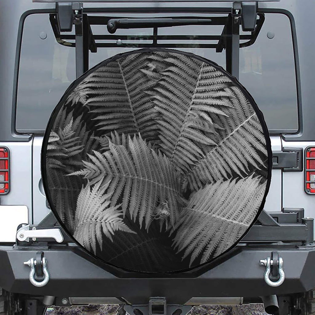 Black And White Fern Leaf Print Tire Cover
